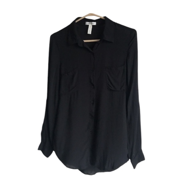 AMBIANCE APPAREL Neutral Button Front Semi Sheer Long Sleeve Shirt Sz S - Picture 1 of 3